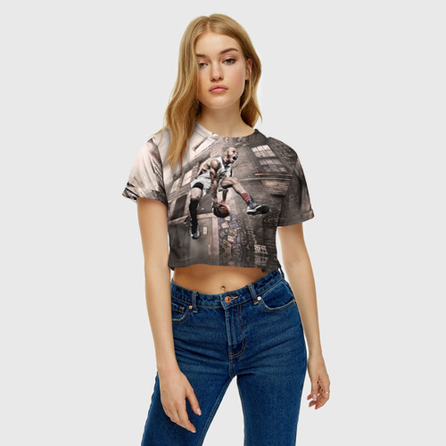 Женская футболка Crop-top 3D Баскетбол город, цвет 3D печать - фото 3