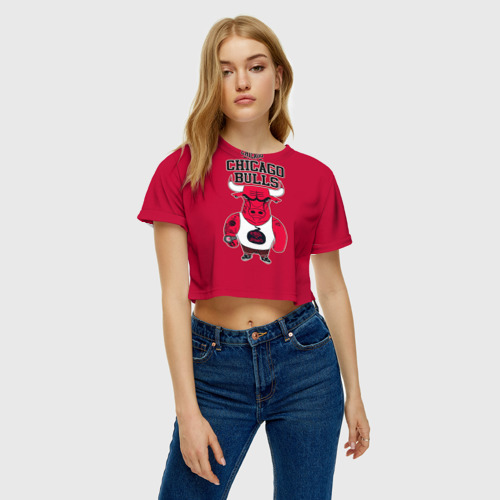 Женская футболка Crop-top 3D Chicago bulls, цвет 3D печать - фото 3