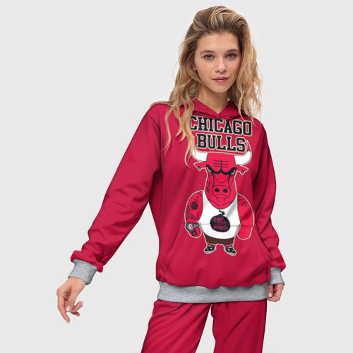 Женский костюм с толстовкой 3D Chicago bulls, цвет меланж - фото 3