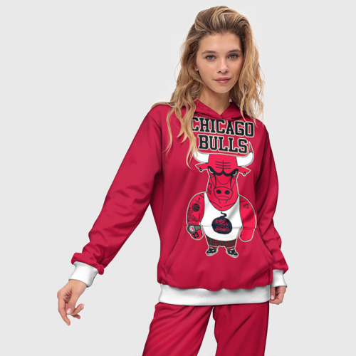 Женский костюм с толстовкой 3D Chicago bulls, цвет белый - фото 3