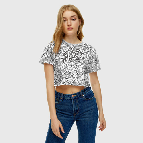 Женская футболка Crop-top 3D Love графика, цвет 3D печать - фото 4