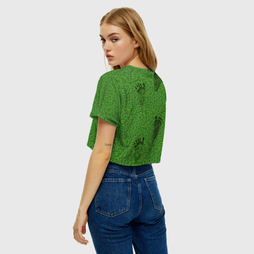 Женская футболка Crop-top 3D Следы на траве, цвет 3D печать - фото 5