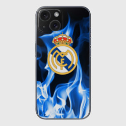 Чехол для iPhone 15 силиконовый с защитой камеры Real Madrid