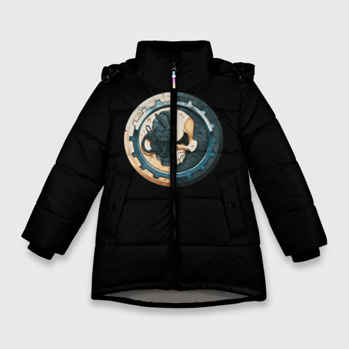 Зимняя куртка для девочек 3D с принтом Adeptus Mechanicus, вид спереди #2