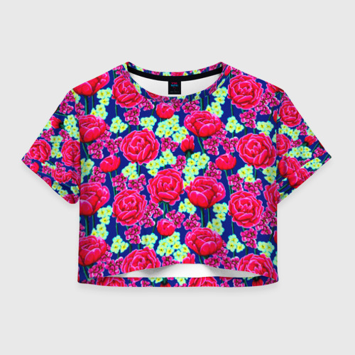 Женская футболка Crop-top 3D Розы, цвет 3D печать