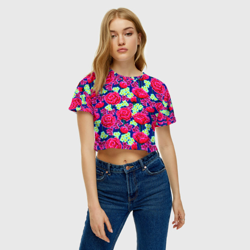 Женская футболка Crop-top 3D Розы, цвет 3D печать - фото 3