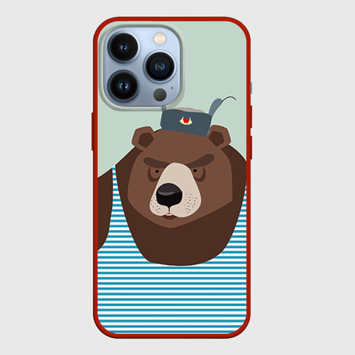 Чехол для iPhone 13 Pro Русский медведь, цвет красный