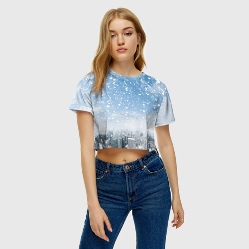 Женская футболка Crop-top 3D Снежный город, цвет 3D печать - фото 3