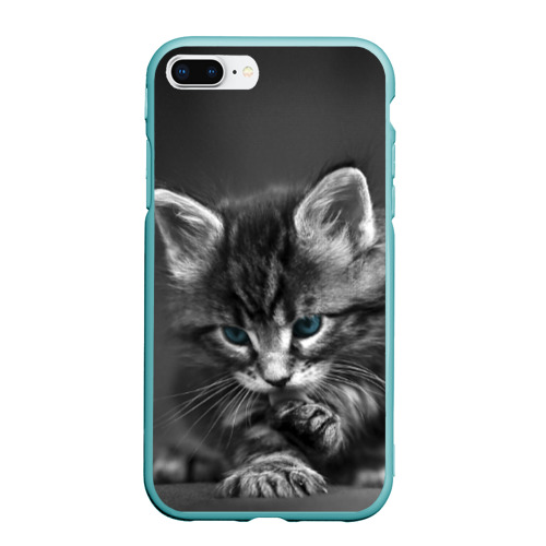 Чехол для iPhone 7Plus/8 Plus матовый Серый голубоглазый котенок, цвет мятный