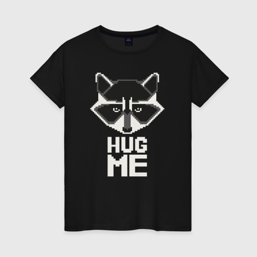 Женская футболка хлопок Енот hug me, цвет черный