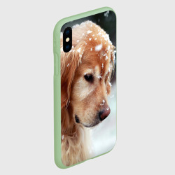 Чехол для iPhone XS Max матовый Золотистый ретривер и падающий снег - фото 2