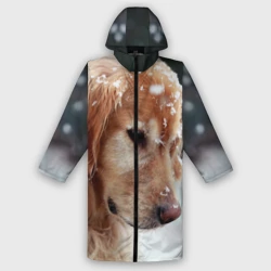 Дождевик унисекс 3D Золотистый ретривер и падающий снег