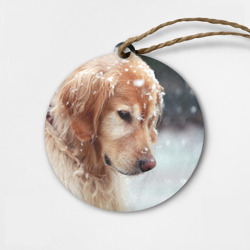 Деревянная игрушка круг Золотистый ретривер и падающий снег