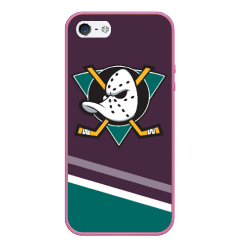 Чехол для iPhone 5/5S матовый Anaheim Ducks Selanne, цвет малиновый