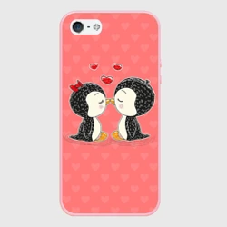 Чехол для iPhone 5/5S матовый Влюбленные пингвины