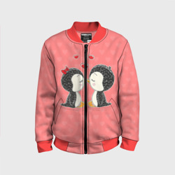 Детский бомбер 3D Влюбленные пингвины