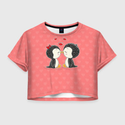 Женская футболка Crop-top 3D Влюбленные пингвины