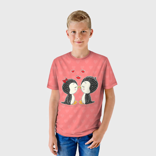 Детская футболка 3D Влюбленные пингвины, цвет 3D печать - фото 3