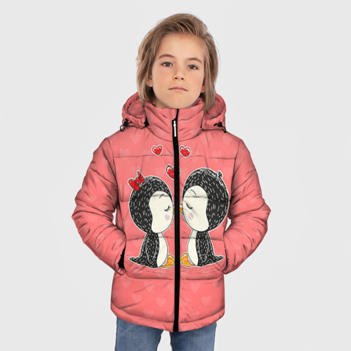 Зимняя куртка для мальчиков 3D Влюбленные пингвины, цвет черный - фото 3
