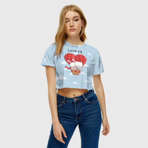 Женская футболка Crop-top 3D Влюбленные на шаре, цвет 3D печать - фото 3
