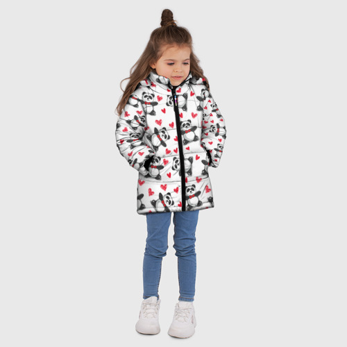 Зимняя куртка для девочек 3D Панда и любовь, цвет светло-серый - фото 5