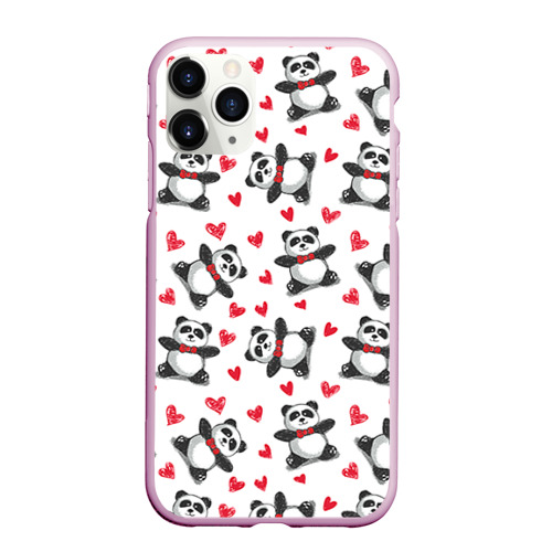 Чехол для iPhone 11 Pro Max матовый Панда и любовь, цвет розовый