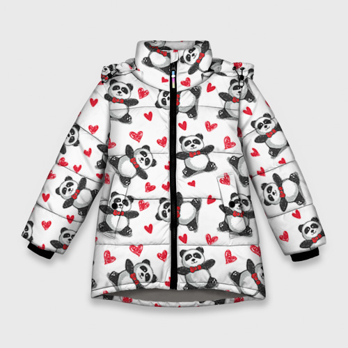 Зимняя куртка для девочек 3D Панда и любовь, цвет светло-серый