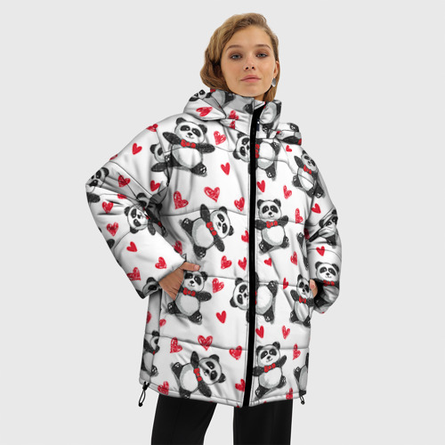 Женская зимняя куртка Oversize Панда и любовь, цвет черный - фото 3