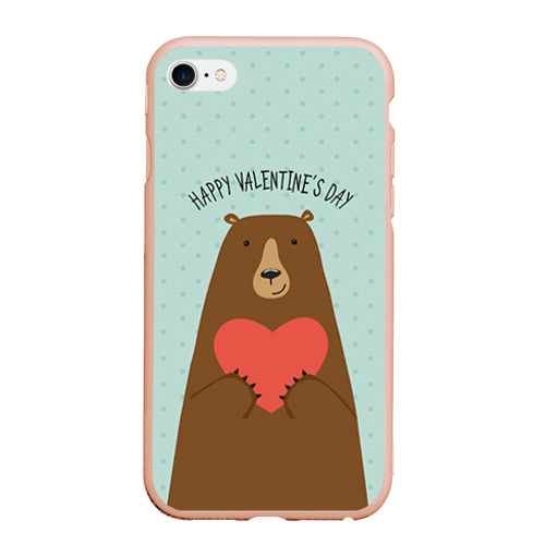 Чехол для iPhone 6/6S матовый Медведь с сердцем, цвет светло-розовый