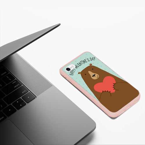 Чехол для iPhone 6/6S матовый Медведь с сердцем, цвет светло-розовый - фото 5