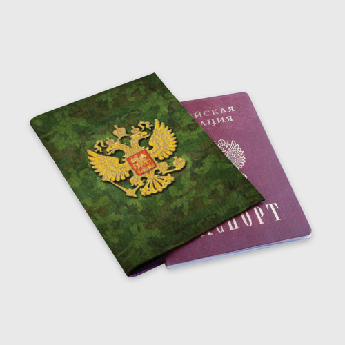 Обложка для паспорта матовая кожа Герб на камуфляже зелёном, цвет фиолетовый - фото 3