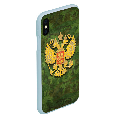 Чехол для iPhone XS Max матовый Герб на камуфляже зелёном, цвет голубой - фото 3