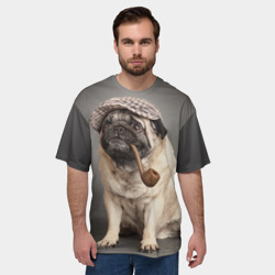 Мужская футболка oversize 3D Мопс с курительной трубкой - фото 2