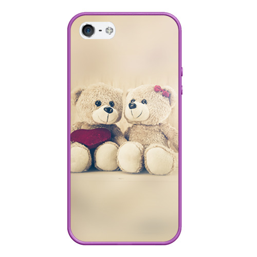 Чехол для iPhone 5/5S матовый Lovely bears, цвет фиолетовый