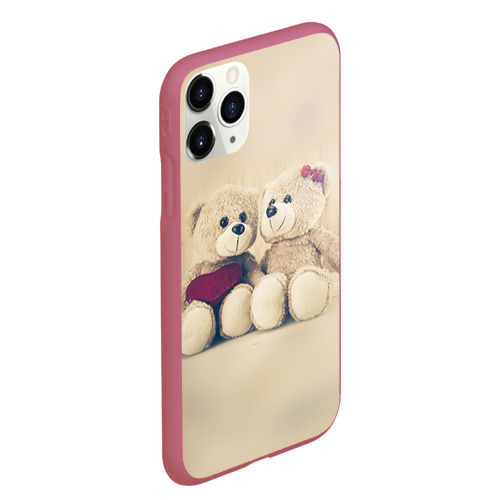 Чехол для iPhone 11 Pro Max матовый Lovely bears, цвет малиновый - фото 3