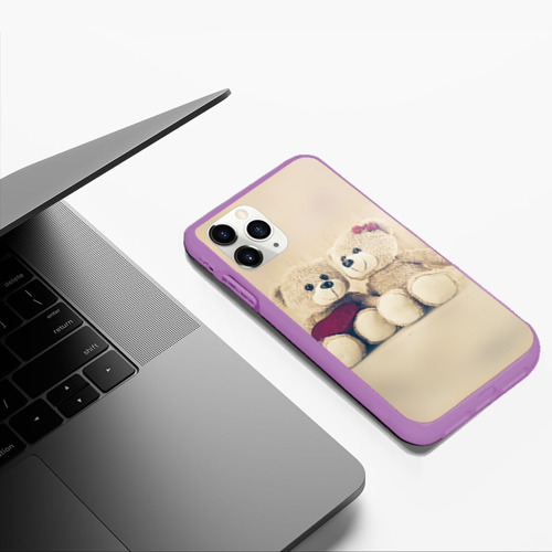 Чехол для iPhone 11 Pro Max матовый Lovely bears, цвет фиолетовый - фото 5