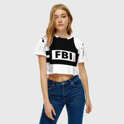 Женская футболка Crop-top 3D Бронежилет ФБР FBI, цвет 3D печать - фото 3