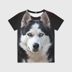 Детская футболка 3D Хаски голубоглазая собака
