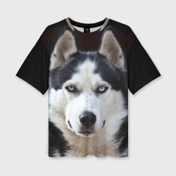 Женская футболка oversize 3D Хаски голубоглазая собака