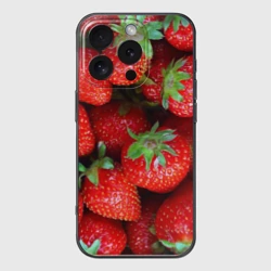 Чехол для iPhone 16 Pro Max силиконовый с защитой камеры Клубничная