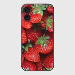 Чехол для iPhone 16 силиконовый с защитой камеры Клубничная