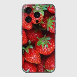 Чехол для iPhone 15 Pro Max силиконовый с защитой камеры Клубничная