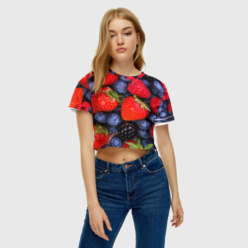 Женская футболка Crop-top 3D Berries, цвет 3D печать - фото 3