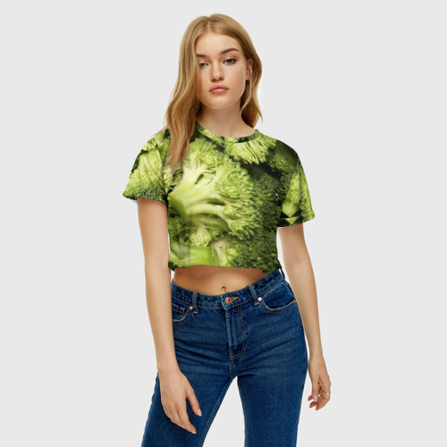 Женская футболка Crop-top 3D Брокколи, цвет 3D печать - фото 3