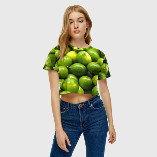 Женская футболка Crop-top 3D Лаймовая, цвет 3D печать - фото 4