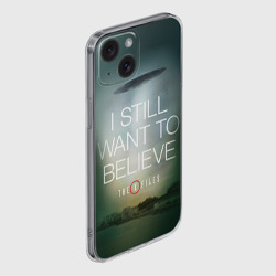 Чехол для iPhone 15 силиконовый с защитой камеры Секретные материалы i still want to believe надпись-цитата - фото 2