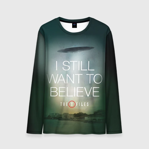Мужской лонгслив 3D Секретные материалы i still want to believe надпись-цитата