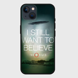 Чехол для iPhone 14 Секретные материалы i still want to believe надпись-цитата