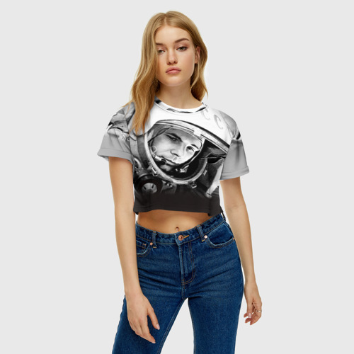 Женская футболка Crop-top 3D Гагарин 1, цвет 3D печать - фото 3