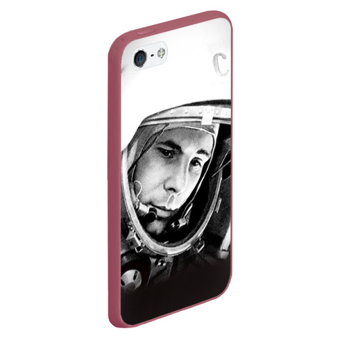 Чехол для iPhone 5/5S матовый Гагарин 1, цвет малиновый - фото 3